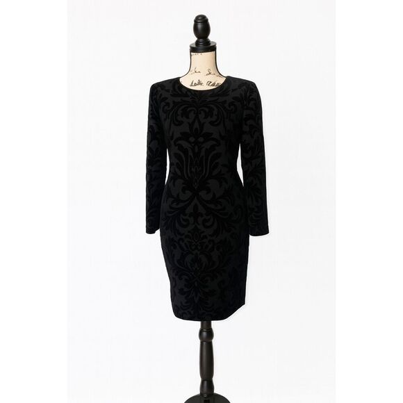 Alexander McQueen Black Velvet Burnout Dress SZ 10Virgin Wool & CashmereNW